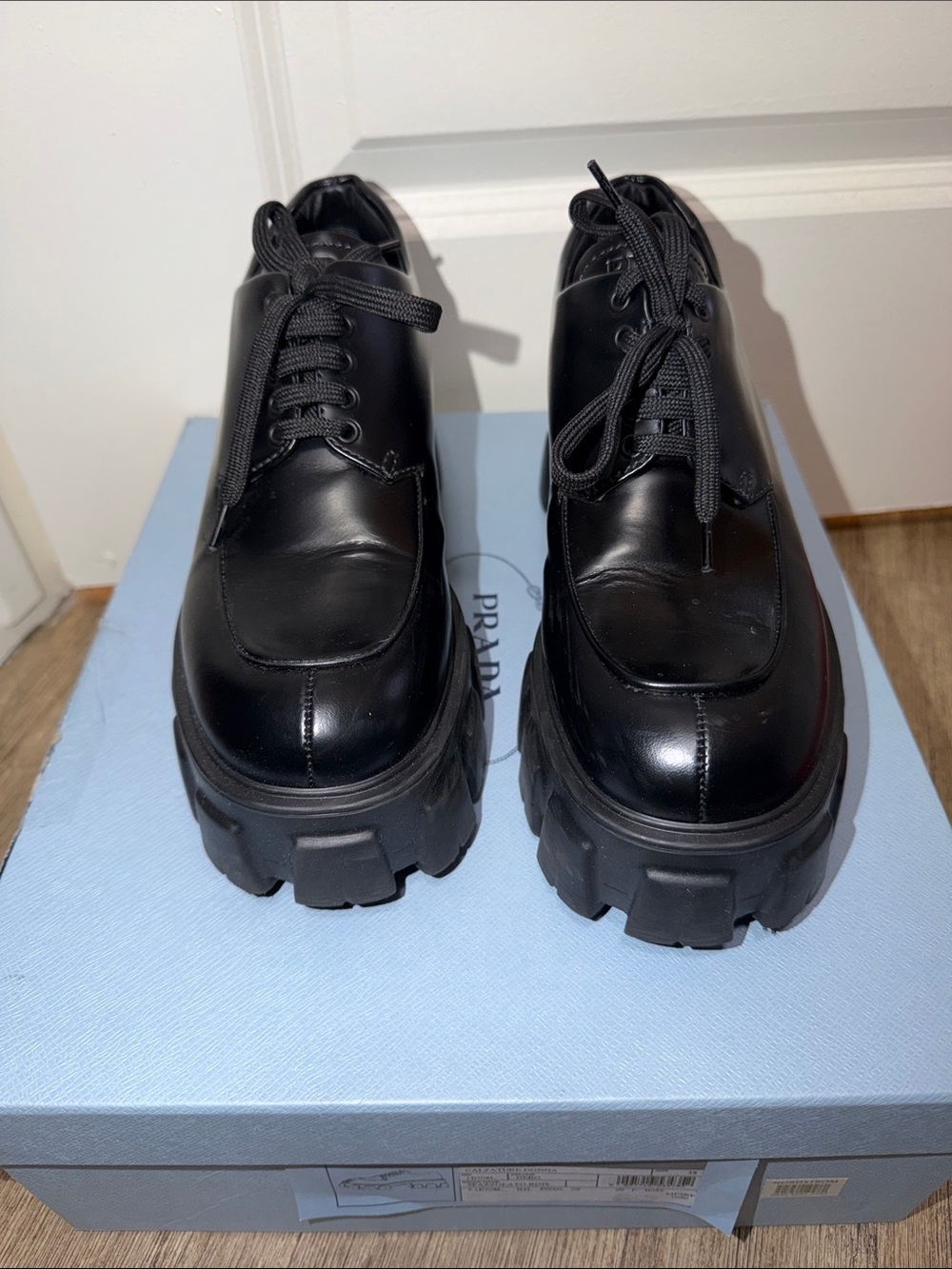 Prada Black Lace-Up Platform Shoes women Monolith brushed leather women 8 black
